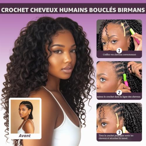 50g/1Pack Miracle Knots Crochet Human Hair, 16 Inch Crochet Human Hair Deep Wave Pre-Separated Invisible Feather Crochet Braids Natural Hair for Black Women (#NA, Deep Wave, 16 Inches)