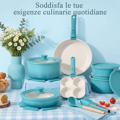 GiPP 21 Piece Non-Stick Frying Pan Set with Removable Handles, Blue | Suitable for Induction, Gas,Ceramic,Electric,Aluminium,Healthy Kitchen for Motorhomes,Toxin Free,Oven/Dishwasher Compatible