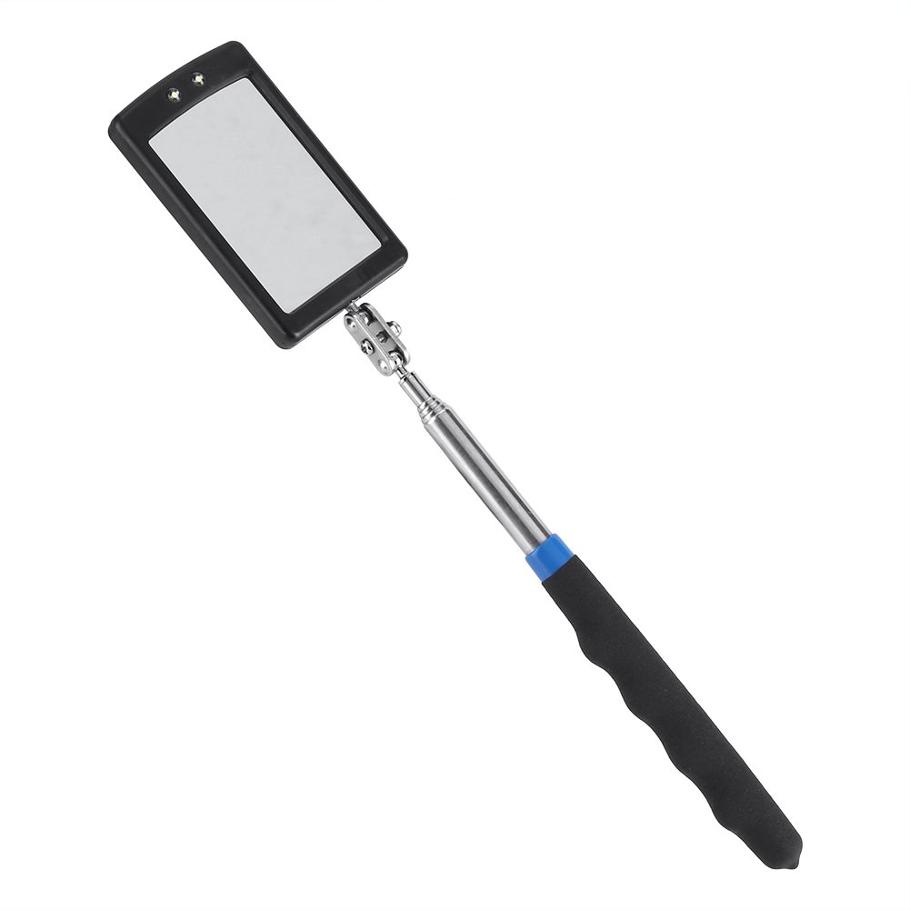 Telescopic Inspection Mirror, Telescopic Mirror Rectangular Extending Inspection Swivel Extend Tool 360 Degree Rotating with 2 Extra Bright LED Light