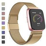 iGK Metal Replacement Bands Compatible for Fitbit Versa/Versa Lite Edition/Versa 2, Stainless Steel Loop Metal Mesh Bracelet Unique Magnet Lock Wristbands