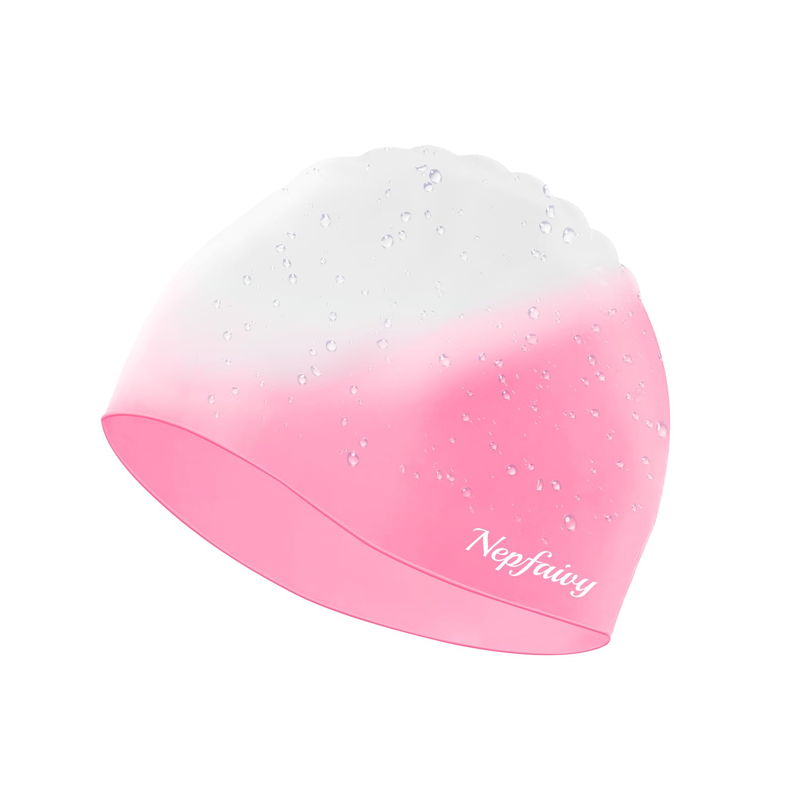 Nepfaivy Kids Swimming Cap Waterproof - Multicolor Silicone Swimming Cap Kids, Comfortable Anti Slip Boys and Girls Swimming Hat, Stretchable and Durable Swim Cap for Children 6-14 Years (Pink+White)