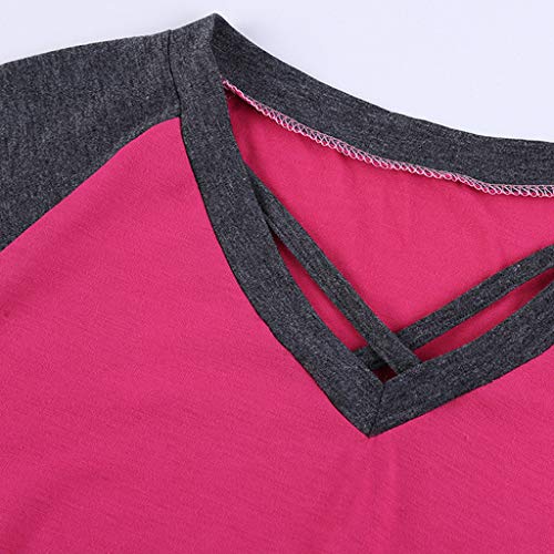 Mayunn Women's Sexy Long Sleeve V Neck Shirts Patchwork Cross Undershirts T-Shirt Blouse Tops - Thumbnail 7