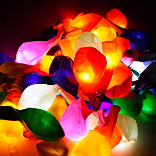 50 Pack LED Light Up Balloons, Zodight 9 Colors Flashing Lights Glow Latex Balloons for Party Birthday Wedding Festival Decorations, Fillable with Helium or Air