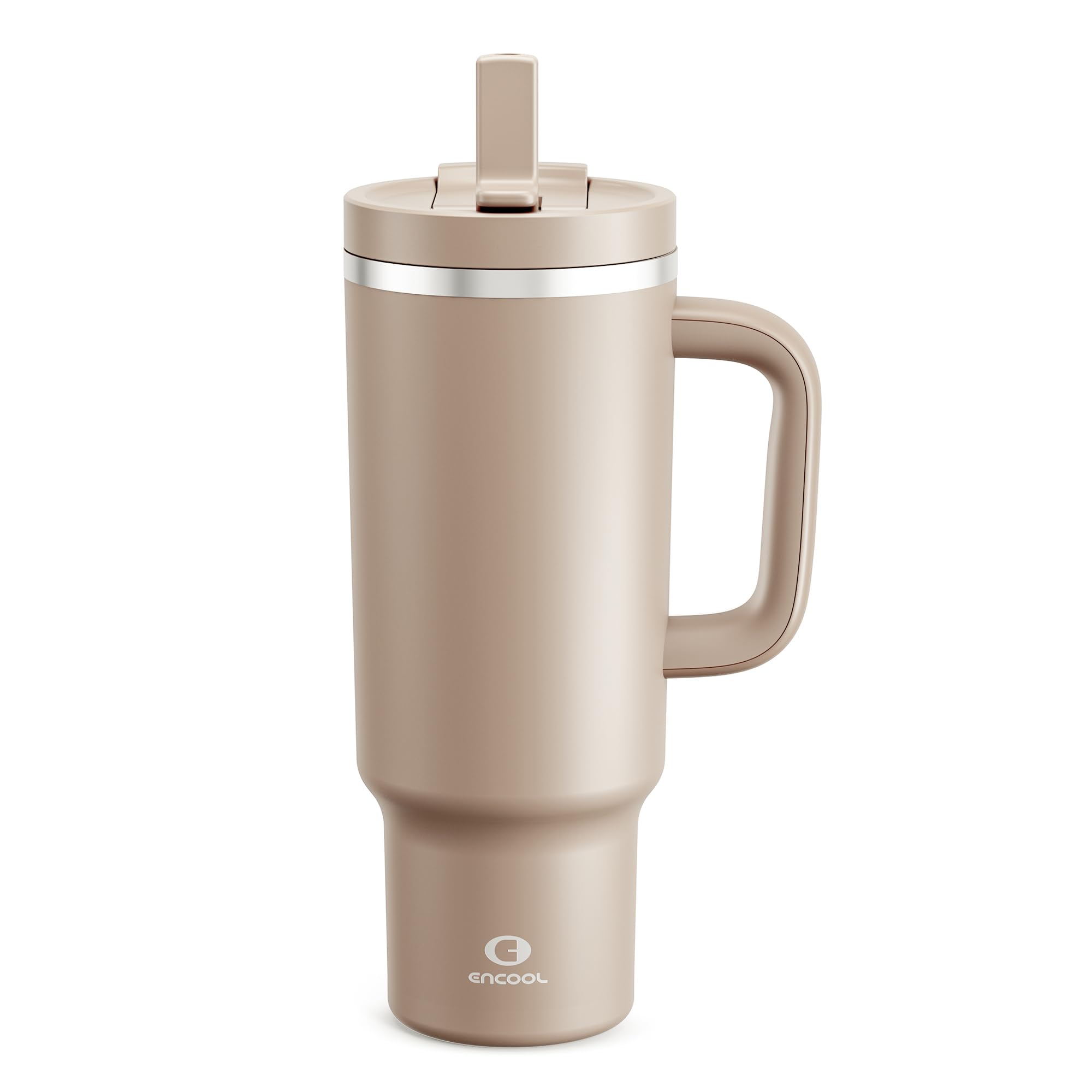 Photo 1 of 40 oz Tumbler with Handle and Straw: Stainless Steel Insulated Tumbler Keeps Cold for 24 Hours, Leakproof Travel Cup Fits in Cup Holder and BPA-Free,Raw Umber
