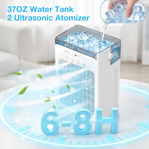 Portable Air Conditioners, Portable AC Unit with Remote, 1100ml Tank Evaporative Air Cooler, Mini AC with 4 Speeds & 2 Mist Modes, 2/4/6 Hour Timer, USB Powered Cooling Fan for Bedroom, Room, Office