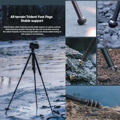 Falcam TreeRoot F38 Pro Carbon Tripod, 61 Inch Quick Release Travel Tripod with 360° Ball Head, 5 kg Load Capacity, F22 Interfaces, 1/4 Inch Screw, Strap Holes for DSLR, Mirrorless and Video Cameras