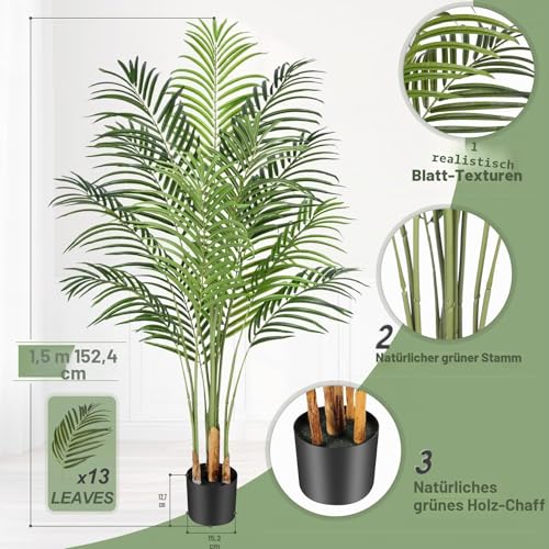 Keeplush Artificial Plants Large 150 cm Artificial Plant in Pot Plastic Artificial Palm Tree Like Real Fake Plants Decoration for Living Room Balcony Bedroom Office Perfect Housewarming Gift (1 Pack)