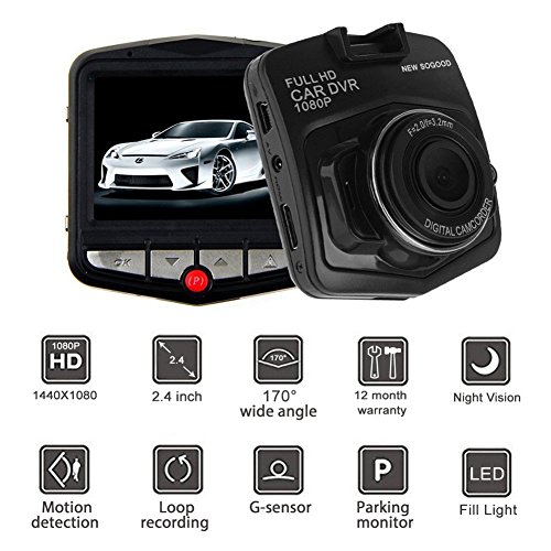 THINK SOGOOD 2.4 Inch HD 1080P Car DVR, 170Â° Wide Angle Lens Car Video Camera with Motion Detection, G-Sensor and Parking Monitor(Include 8G Micro SD Card)