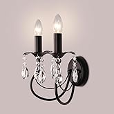 dareyu Crystal Wall Sconce 2- Lights Hardwired Vintage Candle Wall Sconces Black Victorian Wall Lamp Antique Sconces Wall Lig