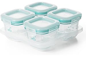 OXO Tot Glass Baby Blocks Food Storage Containers, Teal, 4 oz