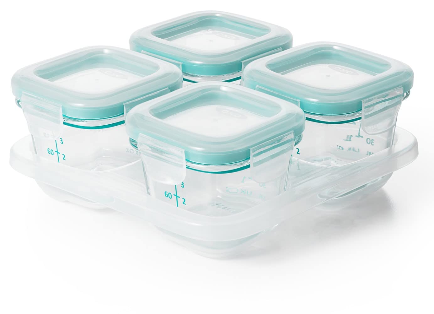 Photo 1 of OXO Tot Glass Baby Blocks Food Storage Containers, Teal, 4 oz