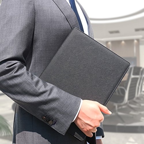 Padfolio de Papercode - Best Slim Portfolio & Organizer for Strong Impressions in Business Meetings & Interviews - Modern Saffiano Faux Leather w/ Innovative Slip Folder for iPad - BONUS Card Booklet - Thumbnail 5