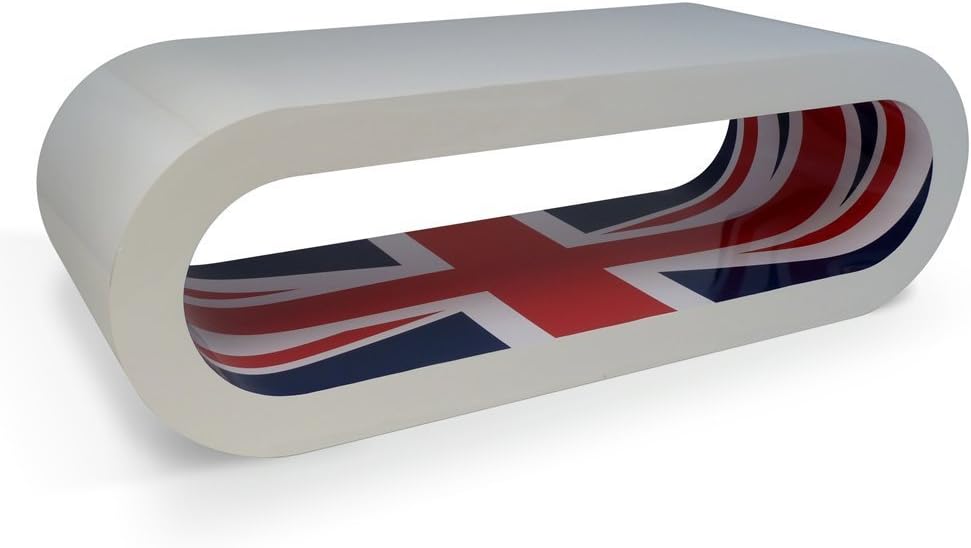 Zespoke Retro High Gloss White with Union Jack Inner Hoop Coffee Table/TV Stand UK Made Various Sizes