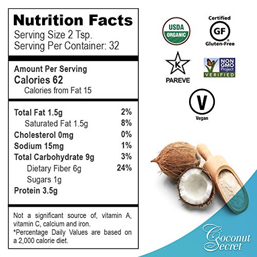 Coconut Secret Raw Coconut Flour - 1 lb - High Fiber, Unheated, Unbleached, Unrefined Grain Flour Alternative - Organic, Vegan, Non-GMO, Gluten-Free, Kosher - 32 Servings
