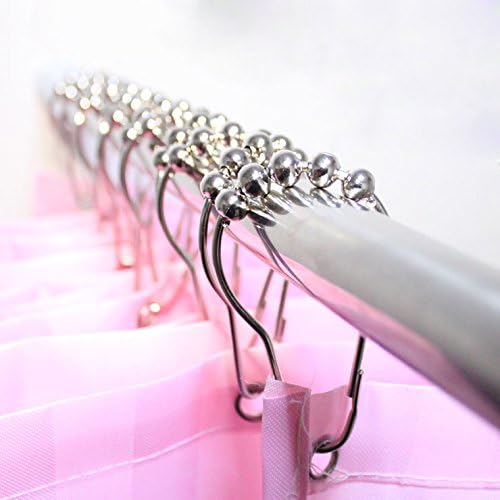 Shower Curtain Hooks, FAMELEY Double Shower Curtain Rings Stainless Steel Rustproof Metal Double Glide Shower Hooks Rings Chrome for Bathroom Shower Rods Curtains, Polished Chrome, Set of 12 Hooks