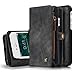 iPhone 7 Leather Wallet Phone Case Card Holder Slots Detachable Magnetic Slim Case with Zipper Storage Gray