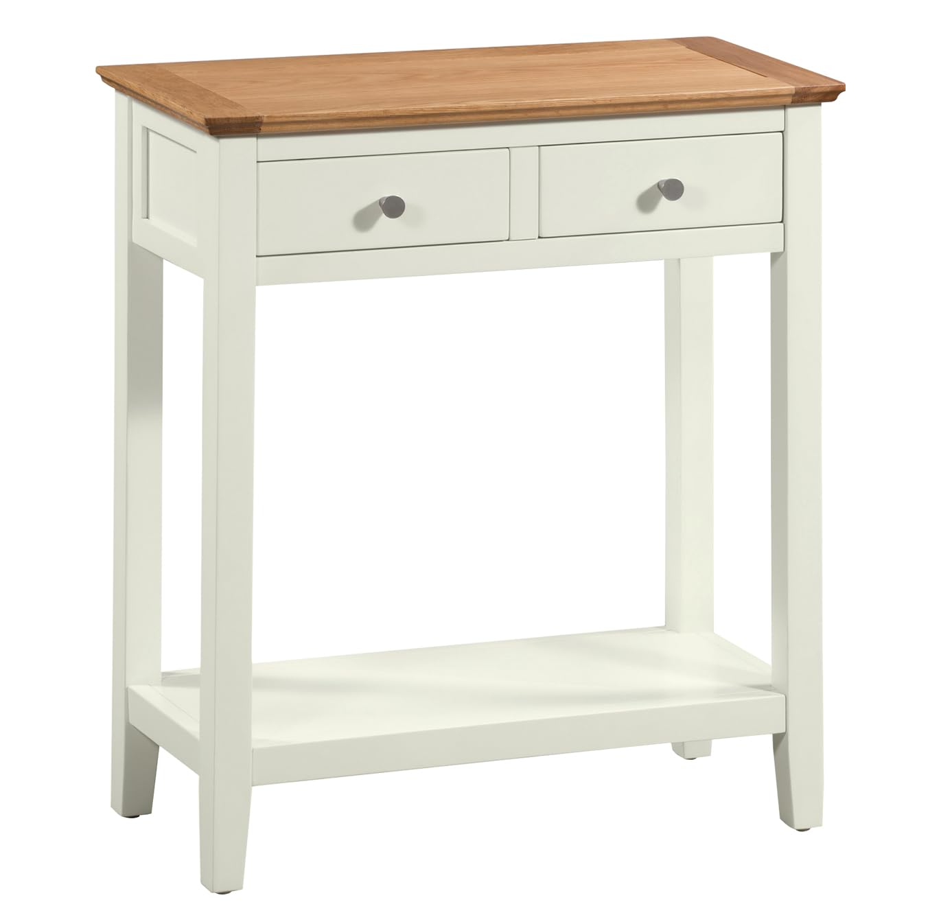 Hallowood Furniture Clifton Oak Painted Green Off White Console Table with 2 Drawers and Lower Shelf, Light Oak Top Wooden Slim Console Table, Telephone or Lamp Stand for Living Room, Hallway