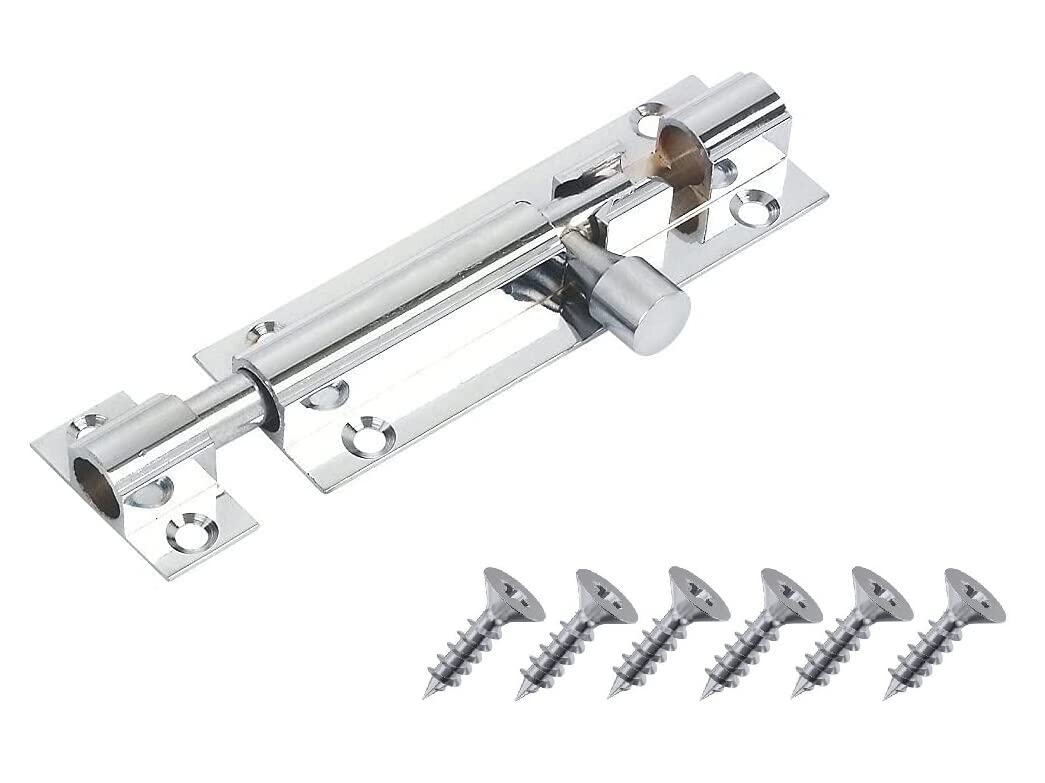 SISI UK® 75mm Door Bolt, Polished Chrome Barrel Door Bolt Lock, Door Latch with Screws, Ideal Door Locks for Internal & External Doors for Bedroom, Bathroom, Toilet, Gate, Cupboards & Cabinets