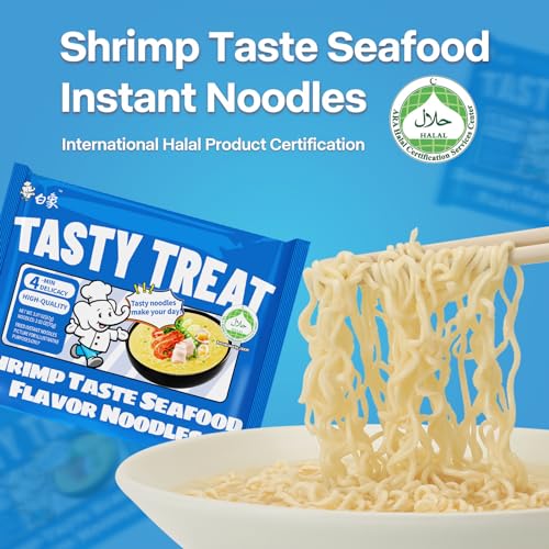 BAIXIANG SHRIMP TASTE SEAFOOD FLAVOR RAMEN, SHRIMP TASTE SEAFOOD FLAVOR INSTANT NOODLE,BONE BROTH SIMMERED, TASTY TREAT SERIES, PACK OF 5