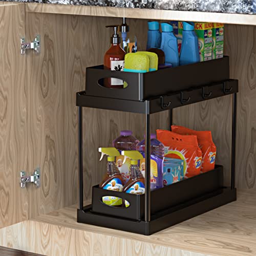 Under Sink Organizers and Storage, 2 Tier Sliding Drawer Basket Under