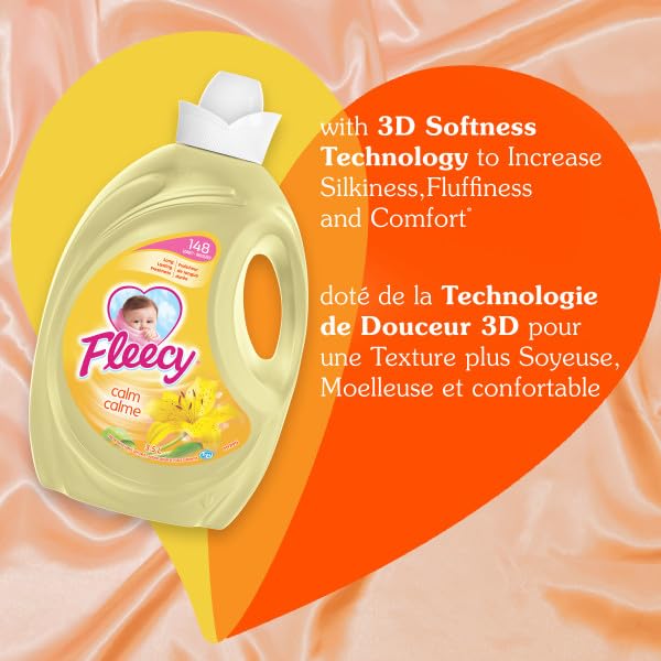 FLEECY LIQUID FABRIC SOFTENER, AROMA THERAPY CALM, 148 LOADS, 3.5 LITER