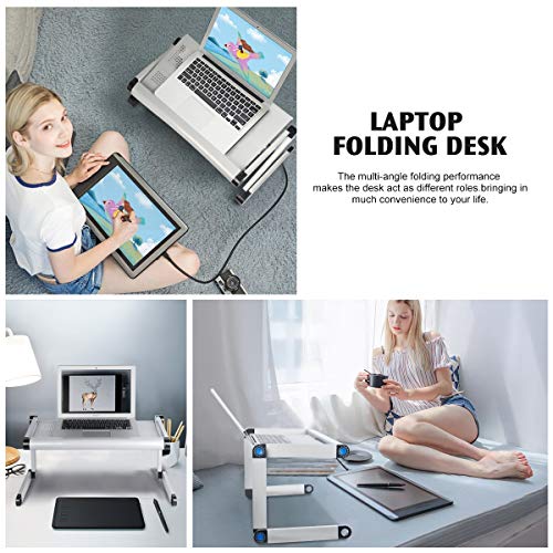 Aluminum Laptop Stand Adjustable Laptop Desk Table for Office Dorm Bed Sofa, Large 19" Ergonomic Portable Tray with CPU Cooling Fans and Mouse Pad Monitor Riser, Upgrade NO Swing - Thumbnail 2