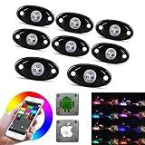 LED Rock Light Kits with 6/8 Pods RGB Lights for for Trucks, Jeeps, SUV, ATV - Offroad, Crawling, Climbing Waterproof, SoundSync, Bluetooth App Controls Lamp Waterproof (8 pod FBA)