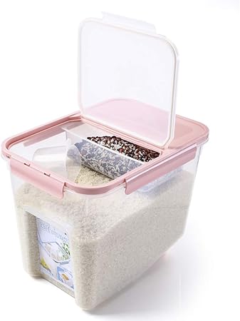 Amazon Co Jp Sekusii 米びつ 10kg 計量カップ付 密閉容器 プラスチック 米櫃 大容量 ライスストッカー おしゃれ保存容器 米 防虫 防湿 雑穀 燕麦 米収納庫 乾物ストッカー 多機能 収納ボックス ピンク ドラッグストア