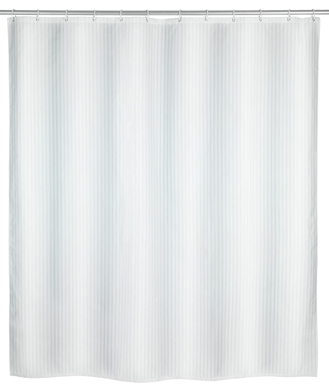 WENKO 23062100 Anti-maould shower curtain Palais - Anti-bacterial, washable, with 12 shower curtain rings, Polyester, 200 x 180 cm, White
