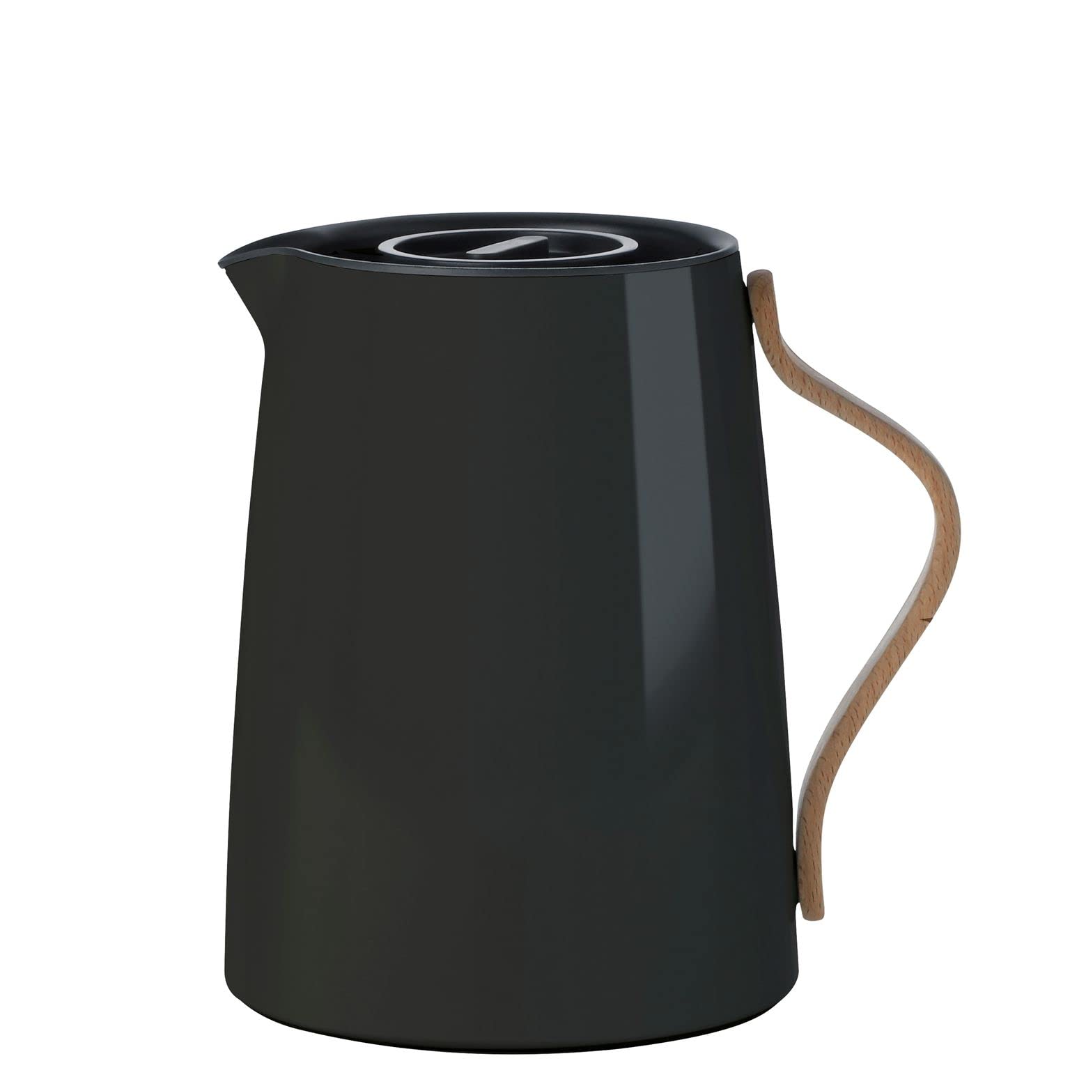 Stelton Emma Vacuum Jug Tea 1L Black - Modern Scandinavian Design, Lacquered Stainless Steel w/Beech Wood Handle & Inbuilt Smart Filter for Perfect Brewing