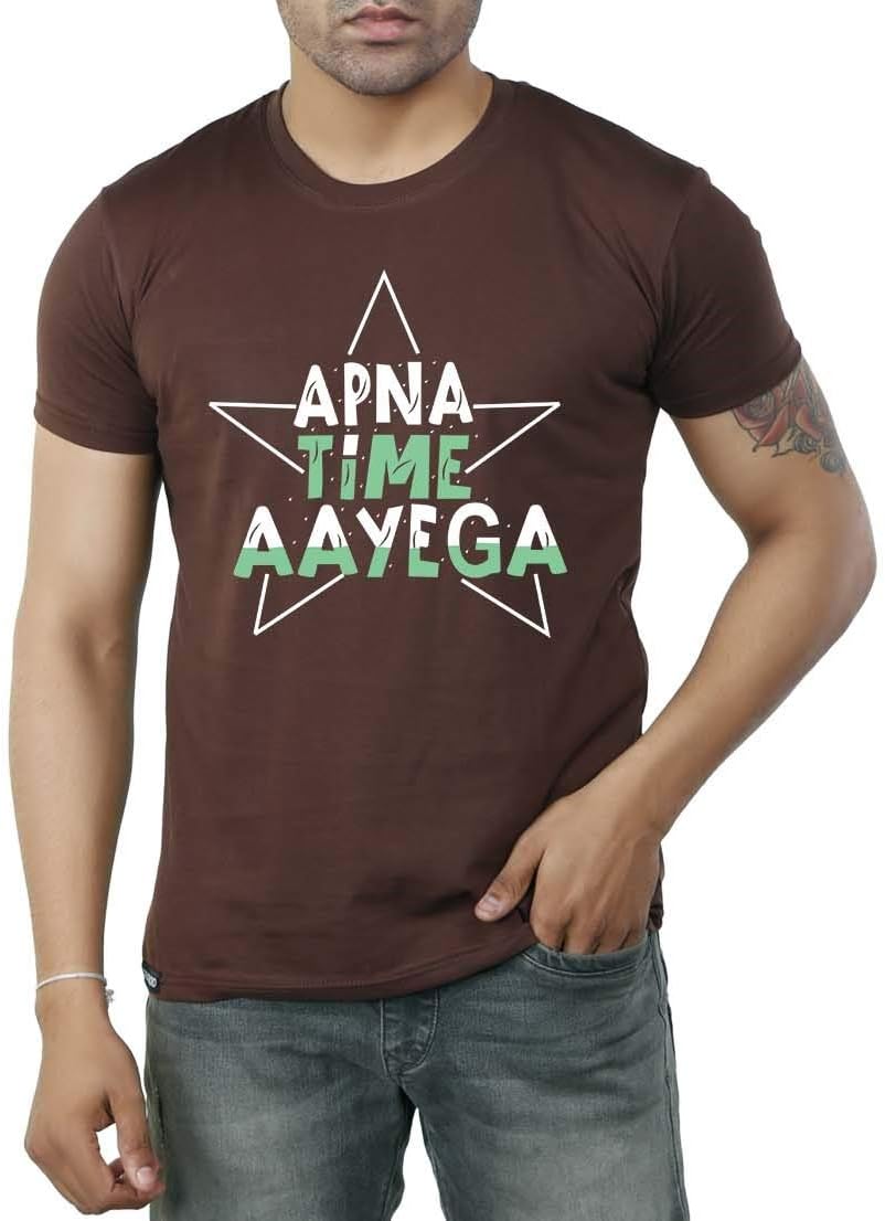 Feranoid Men Graphic Printed Tshirts for Men (apna time aayega Black Graphic Printed t Shirt for Men,Slogan Tshirts for Men,t Shirt for Men Casual Stylish,t Shirts for Mens)