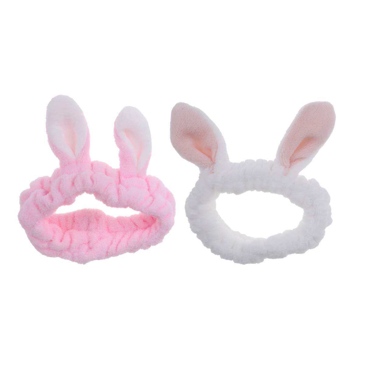 Lurrose Makeup Headband 2Pcs Rabbit Ear Headbands Elastic Washing Face Hairbands Cute Plush Bunny Headwrap Winter Thick Headbands Makeup Headwear for Adults