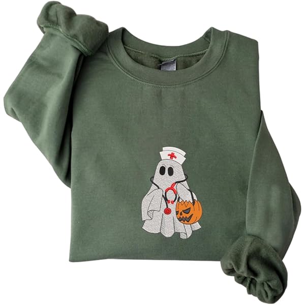 Godashop Embroidered Ghost Sweatshirt, Cute Spooky Coffee