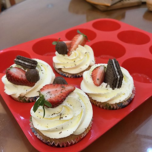 LetGoShop Nonstick Silicone Cupcake Liner 12-Cup Reusable Muffin Pan, Red - Thumbnail 4