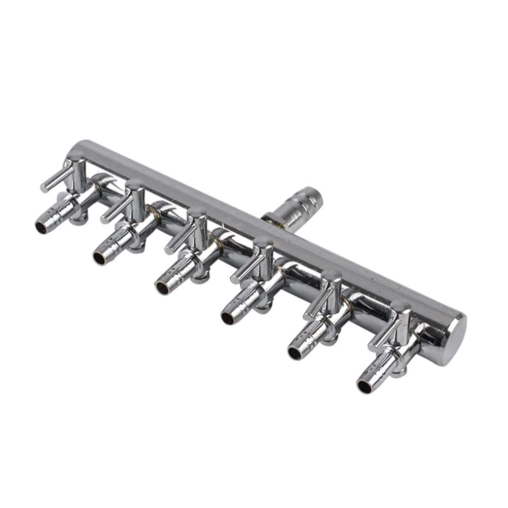 6 Ways 8 to 4MM Stainless Steel Aquarium Outlet Inline Air Pump Flow Lever Control Valve Manifold Splitter Tap Distributor Silver