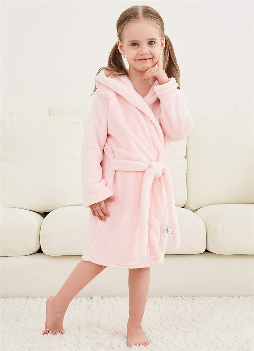 Betusline Kids Girls Boys Solid Soft Fleece Hooded Bathrobe Robe, 2T - 18 Years: Clothing