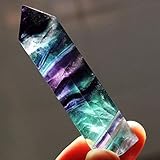 LandFox Natural Hexagonal Crystal Quartz Healing Fluorite Wand Stone Purple Green Gem (7.5-8CM)