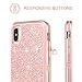 DOMAVER iPhone Xs Case,iPhone X Case Shockproof Glitter Sparkle Bling Women 3 in 1 with Shiny Faux Leather Hard Case Soft Bumper Cute Protective Phone Case Cover for iPhone Xs/iPhone X,Rose Gold/Pink