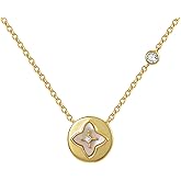 Enforgio Clover Pendant Necklace for Women 18K Gold Plated Four Leaf Clover Necklace Lucky Simple Jewelry Gifts for Women | Zirconia Inlay | Mother of Pearl