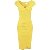 MUXXN Women's Short Sleeve Wrap V Neck Midi Bodycon Vintage Formal Work Dress