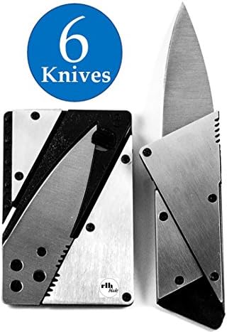 6 Silver on Silver Tactical Knife, Credit Card Knife, Pocket Knife Stainless Steel Blade and Stainless Steel Handle Folding Survival in Wallet or Pocket Camping Hiking Outdoor Gift for Men Multitool