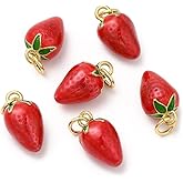 Clotiry 10Pcs Red Color Brass Enamel Strawberry Charms 3D Cute Fruit Pendants Mini Berry Charms for Jewelry Making Necklaces Bracelets