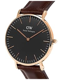 Daniel Wellington 'clásico de piel negro' oro y de cuarzo reloj Casual, Color: café (Modelo: dw00100137)