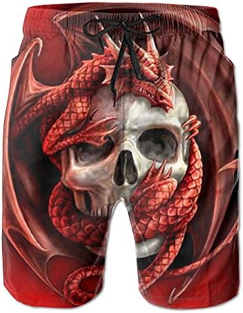 Men's Red Dragon and Skull Summer Holiday Quick-Drying Swim Trunks Beach Shorts Board Shorts