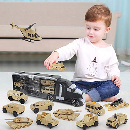 12 in 1 Army Transport Car Carrier Truck Toys, Military Vehicle Toys