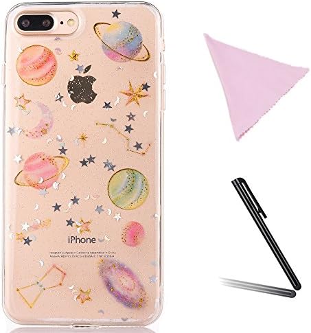 YFZYT Soft Flexible TPU Gel Silicone Case Starry Sky Pattern Crystal Transparent Back Bumper Skin Shell Slim Clear Silicone Protective Case for Apple iPhone 7 Plus/8 Plus (Transparent)