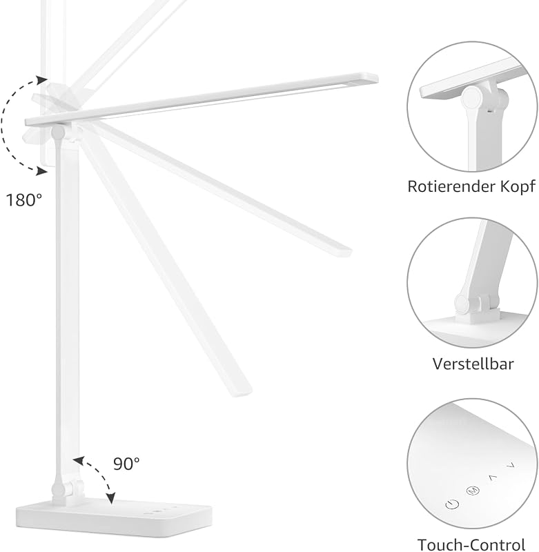 Schreibtischlampe LED, Dimmbar, 800LM 3 Farben & 5 Helligkeitsstufen