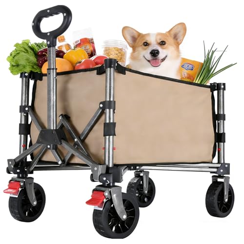 YEAUPE PRO Folding Beach Cart with Wheels Compact Design 70L Khaki