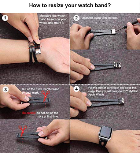 Buyeverything for Apple Watch 44mm Bands - Vintage Braided Classic Leather Bracelets Replacement Band Adjustbable Wristband Straps Accessories for Apple Watch Series 4 44mm Women Men (Blue) - Thumbnail 2