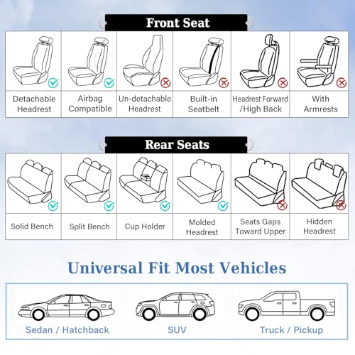 FLORICH Car Seat Covers Faux Leather Front and Rear Seat Covers 5 Pieces Full Set Universal Fit Most Cars, Sedans, SUVs and Trucks, Black & Red Line